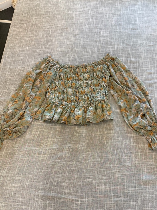 entro Tops - Entro Smocked Off Shoulder Crop Top Floral Boho Peasant Blouse S